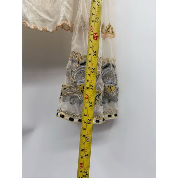 Free People Top Mesh Women Medium‎ White Bell Sleeve Embroidered Bohemian Fairy - Picture 8 of 12